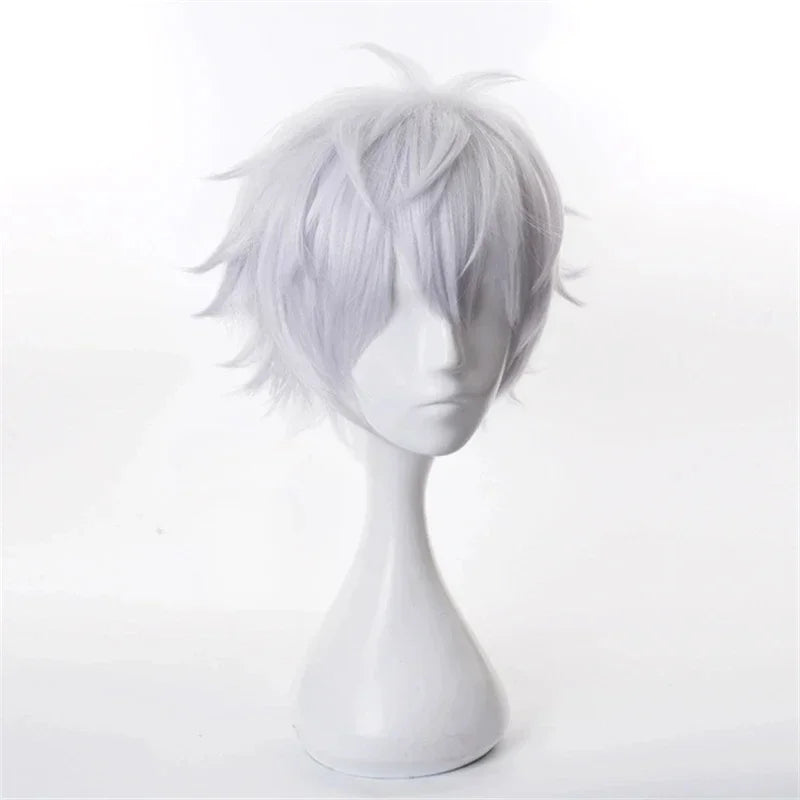 Short Silver Anime Cosplay Wig with Glasses and Lashes - 5
