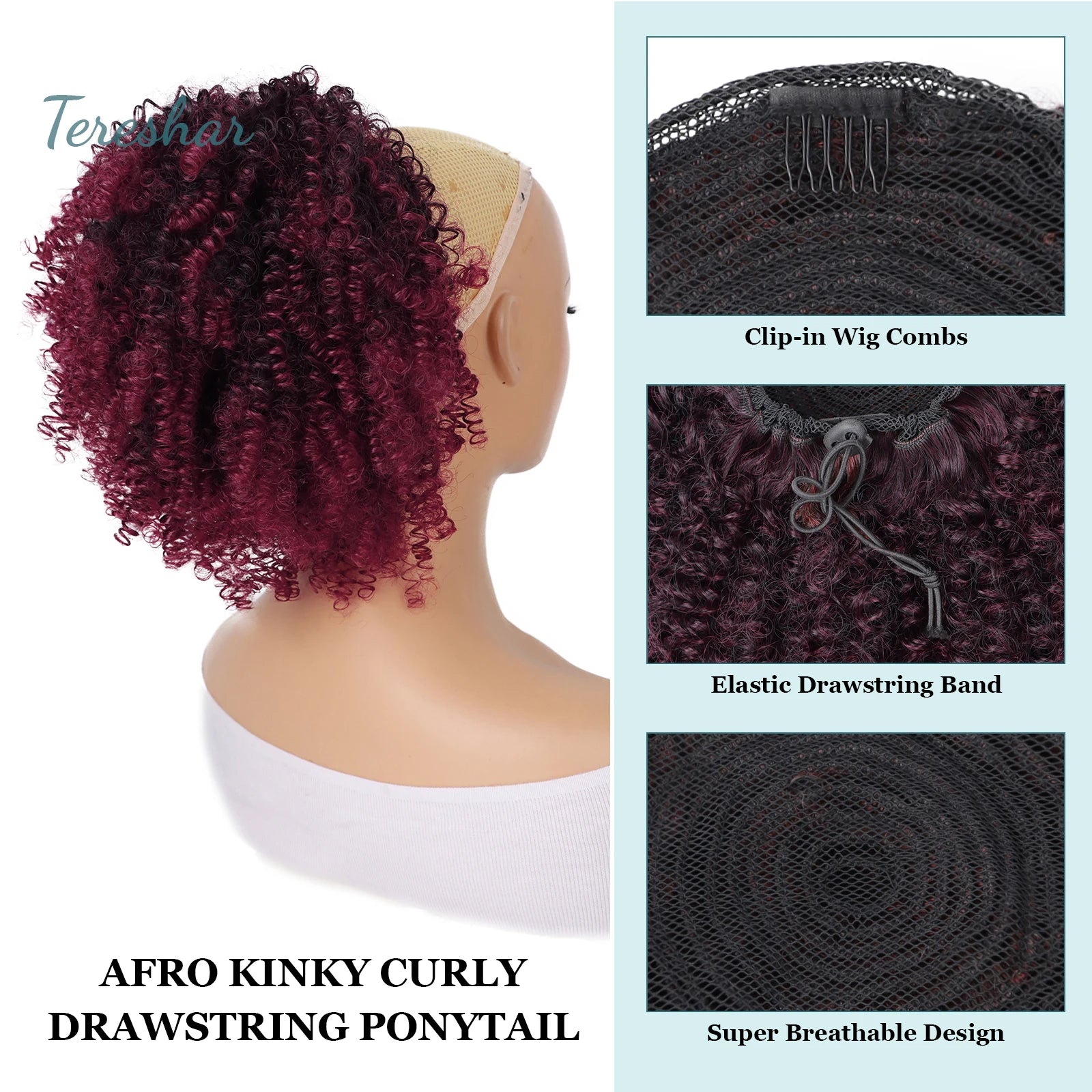 Short Kinky Curly Drawstring Ponytail Hair Extension for Instant Volume - 4