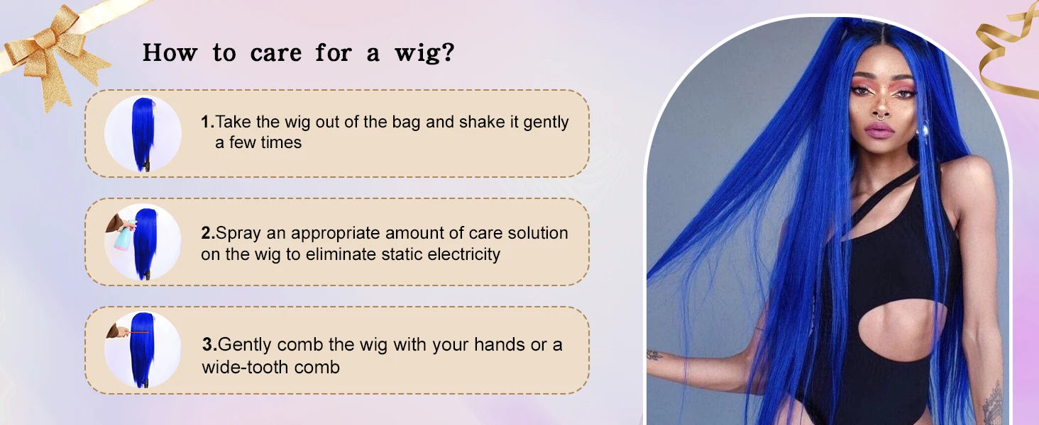 Long Straight Blue Lace Front Wig for Women with Natural Hairline - 8