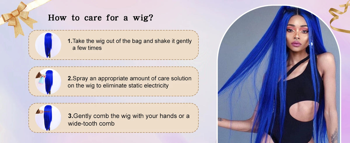 Long Straight Blue Lace Front Wig for Women with Natural Hairline