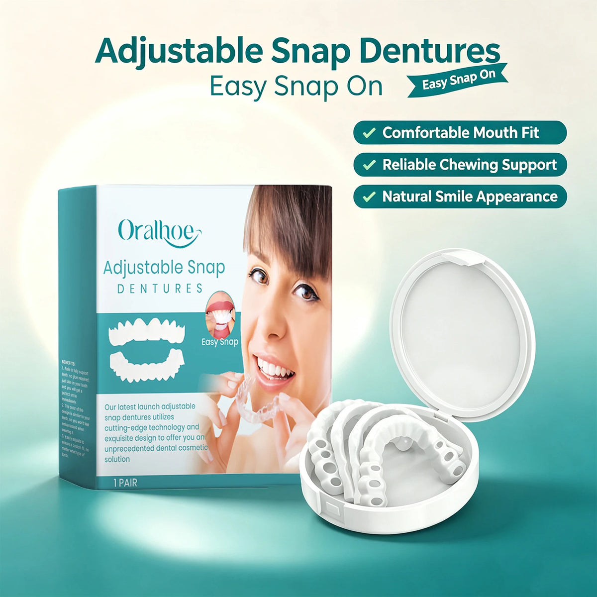 Adjustable Snap-On Dentures for Missing Teeth and Smile Repair