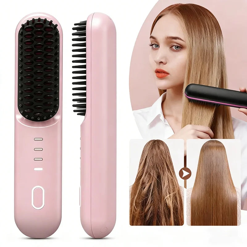 Fast Heating Cordless Hair Straightening Brush for Smooth Frizz-Free Hair - 3