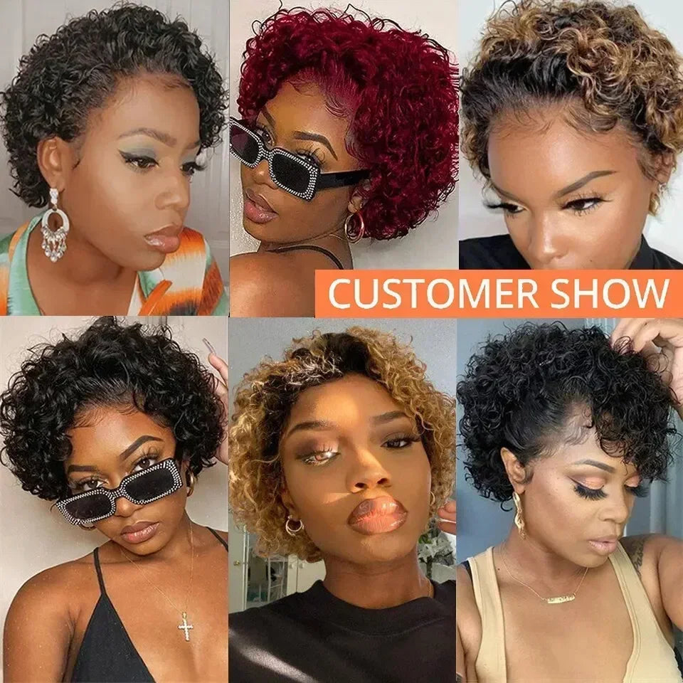Short Curly Pixie Cut Human Hair Lace Front Wig
