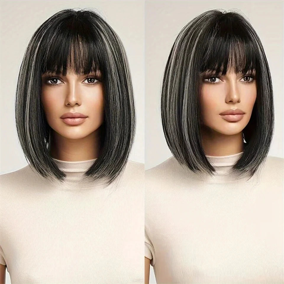 Long Straight Synthetic Wig with Bangs for Cosplay and Parties - 63