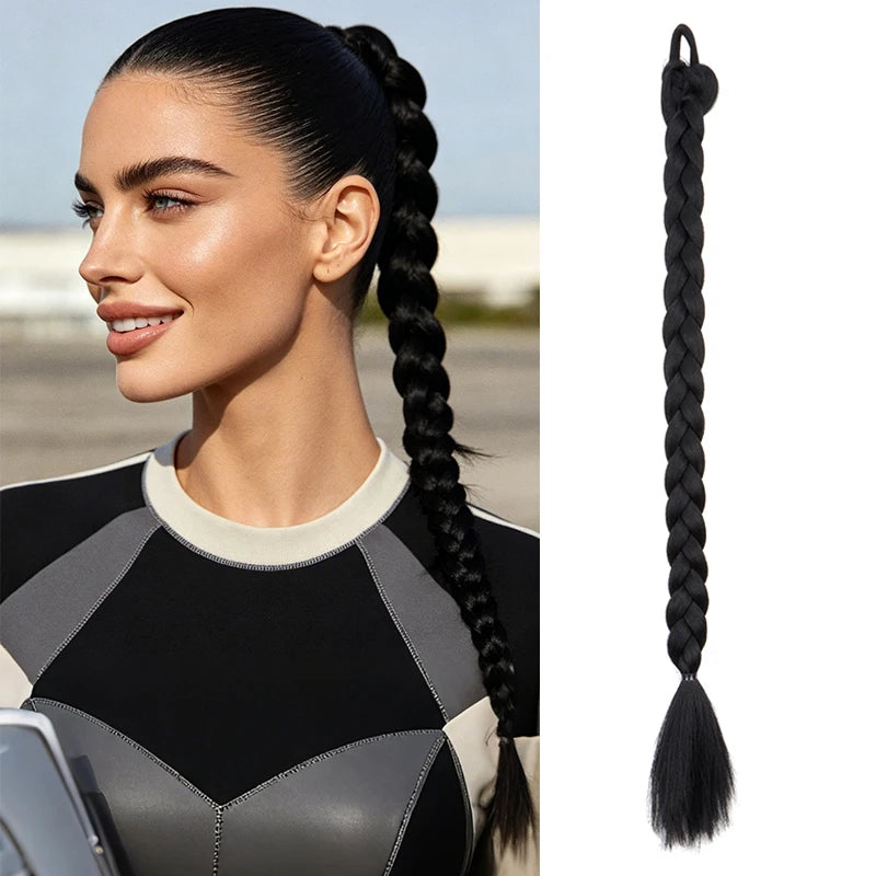 24-Inch Long Braided Ponytail Extension with Elastic Band