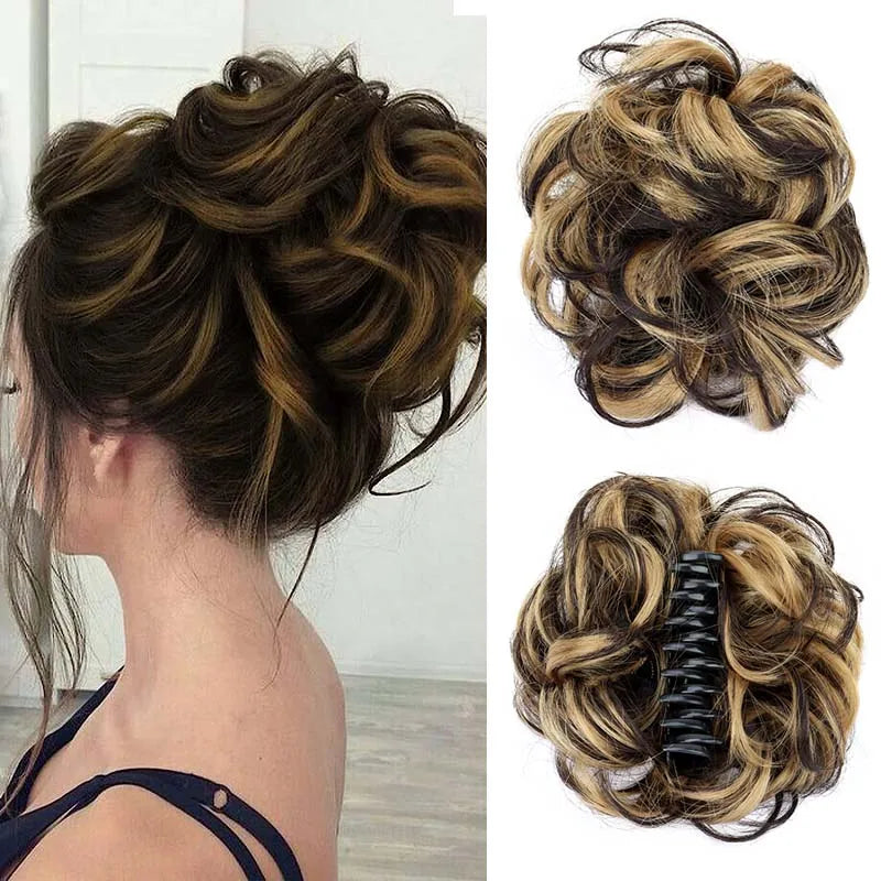 Messy Curly Hair Bun Claw Clip Extension for Instant Voluminous Updo - 1