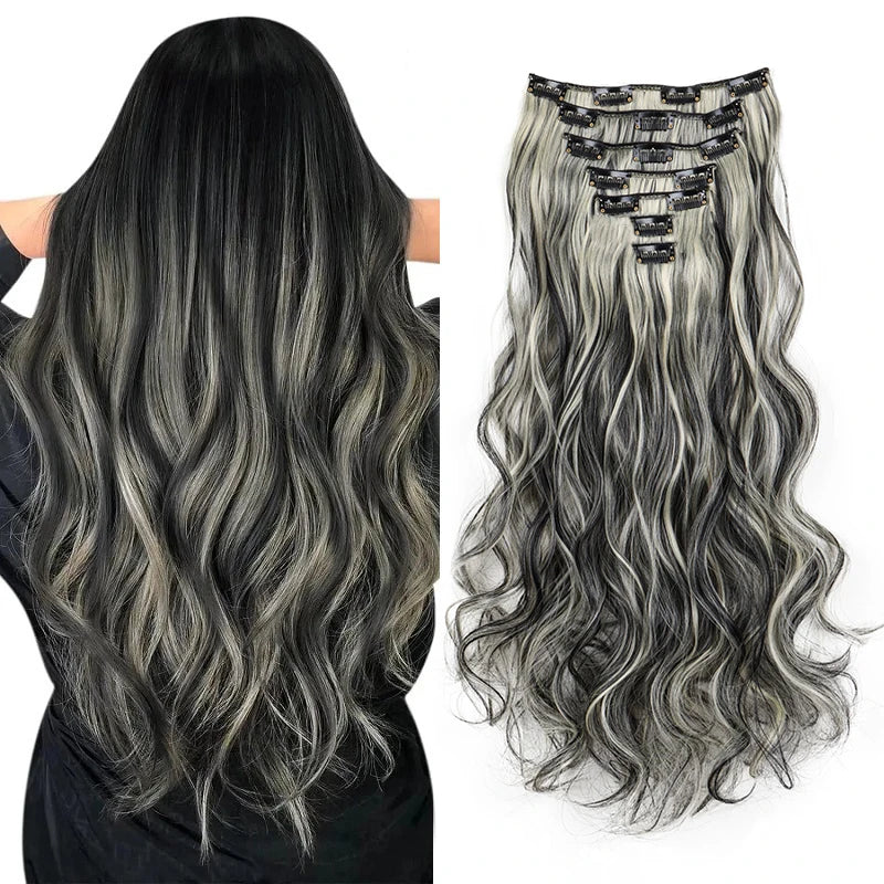 Wavy Curly Clip-In Hair Extension Set for Women - 8