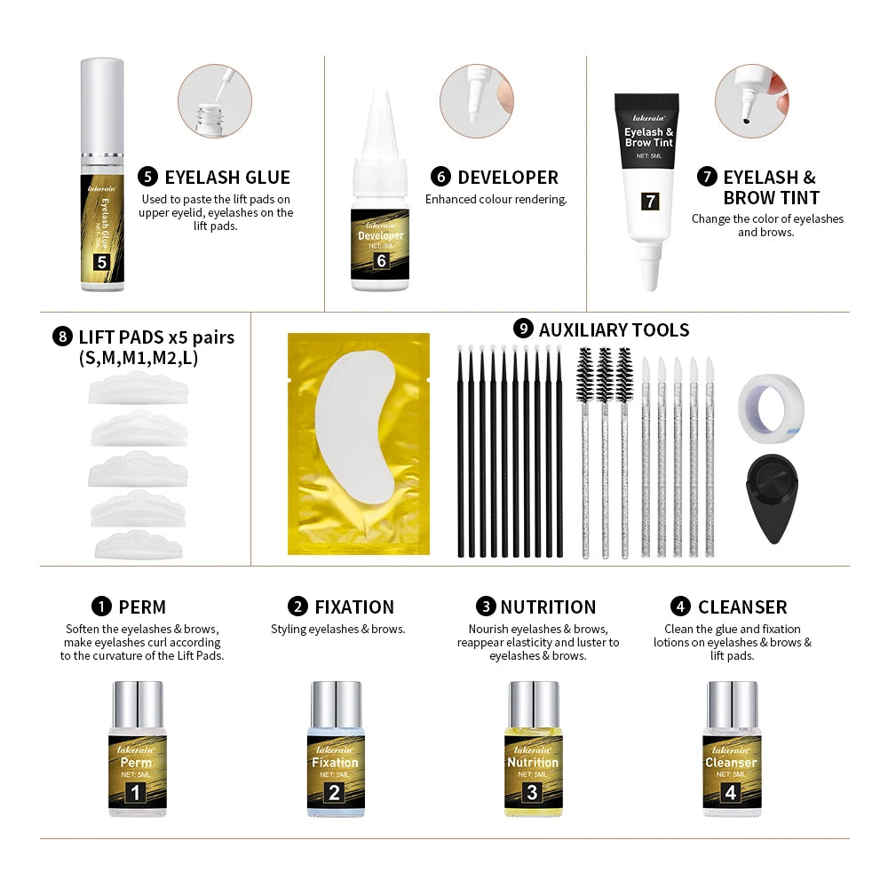 Professional Eyelash and Eyebrow Lift and Tint Kit for Salon and Home