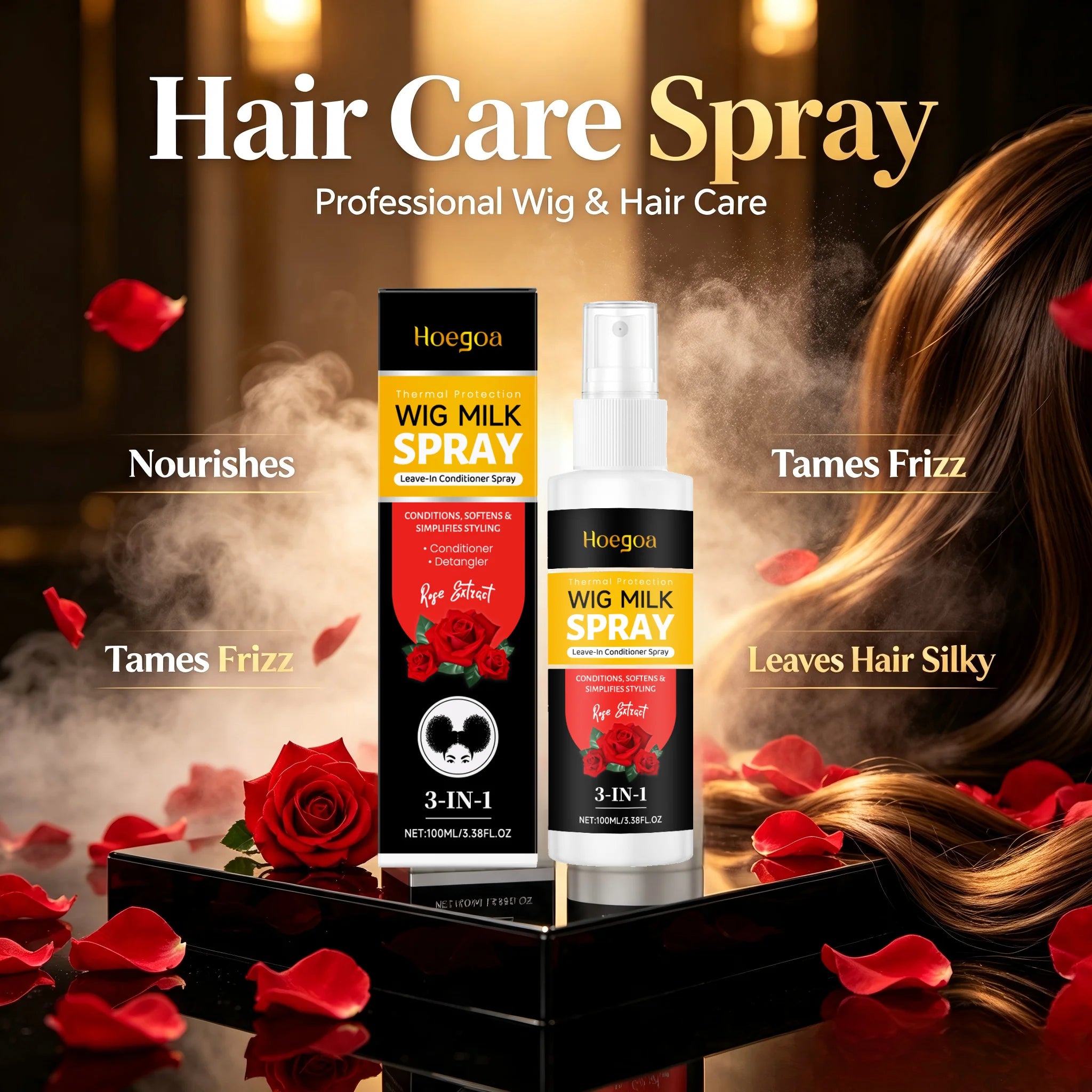 3-in-1 Rose Leave-In Conditioning Spray for Wigs and Natural Hair - 3