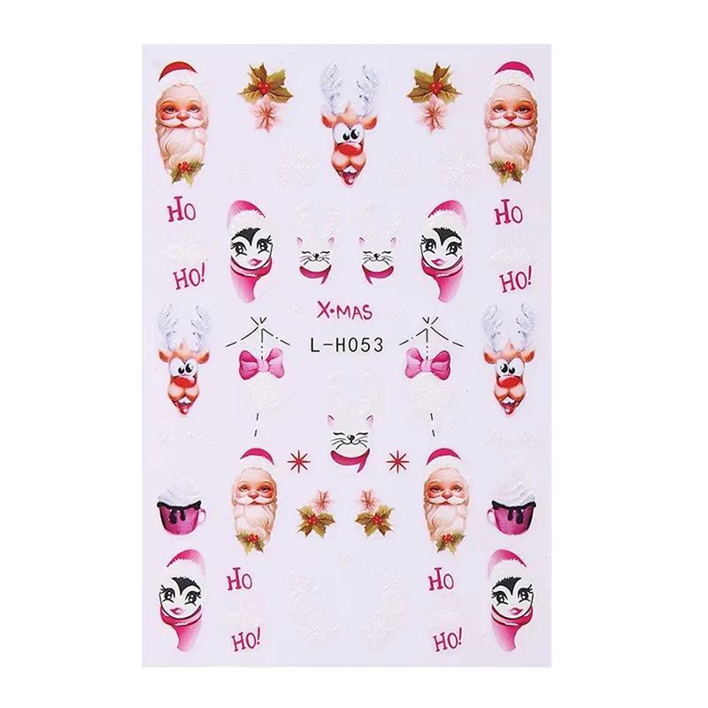 Festive 3D Christmas Nail Art Stickers for Holiday Manicure Decorations