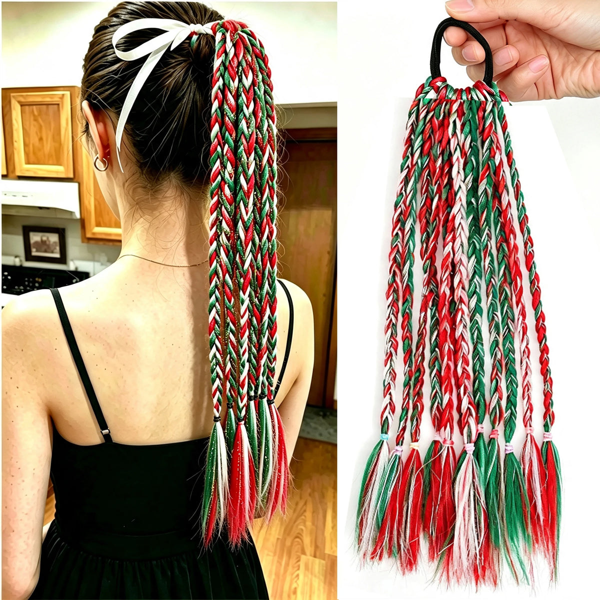 Festive Christmas Bow Braided Ponytail Extension