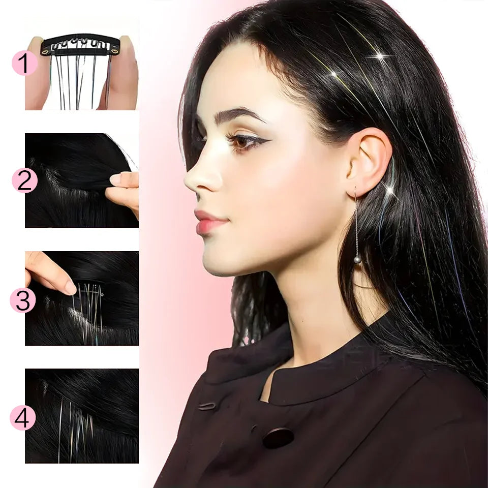 20-Inch Shiny Glitter Clip-In Hair Extensions for Parties - 7