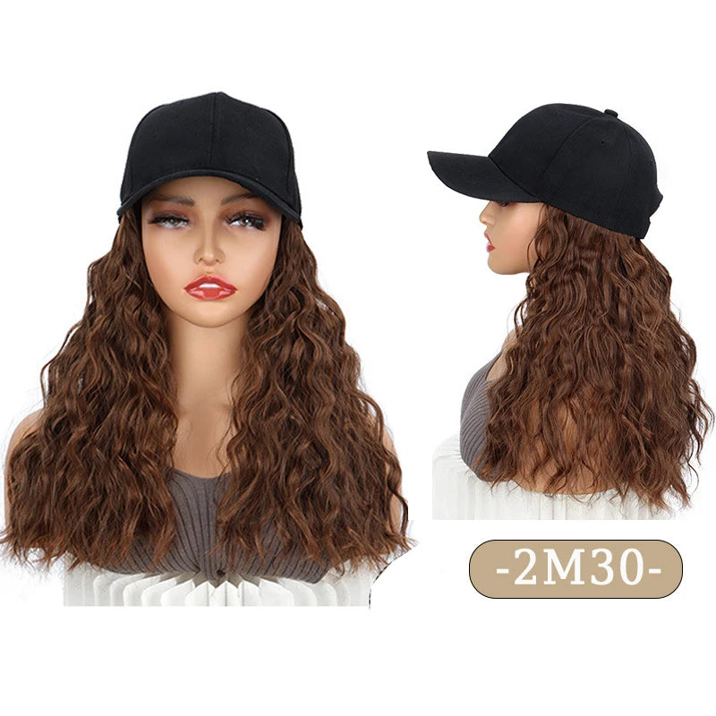 Adjustable Baseball Hat with Curly Hair Extensions - 13
