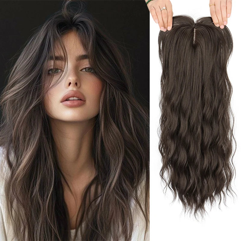 Long Wavy Hair Topper with Bangs for Thinning Hair and Volume