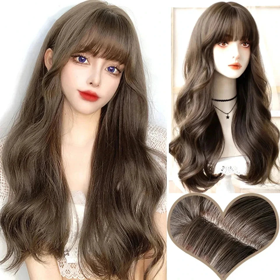 Wavy Brown Cosplay Wig with Curly Pigtails for Costume Parties