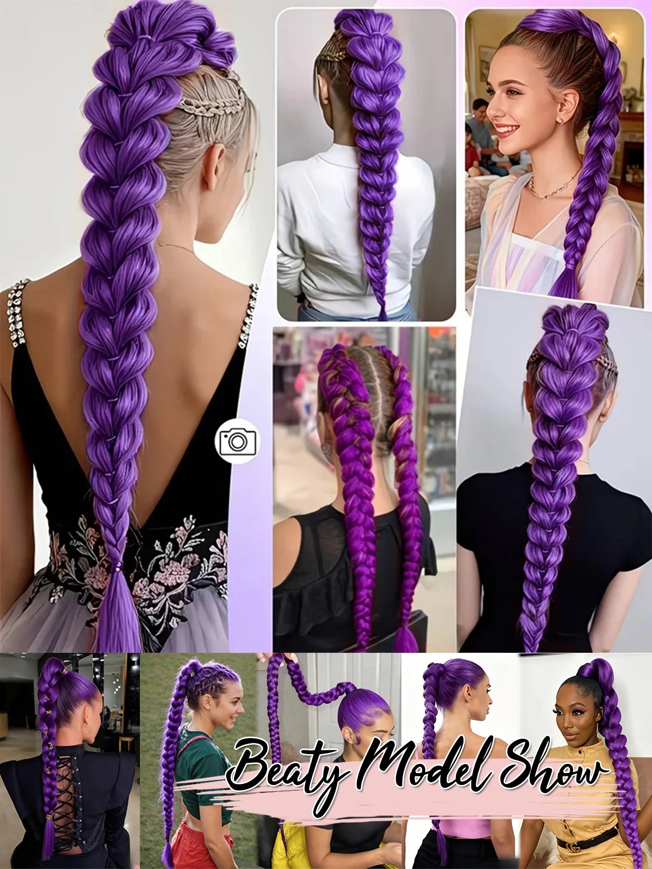 35-Inch Long Braided Purple Ponytail Extension for Costumes - 6
