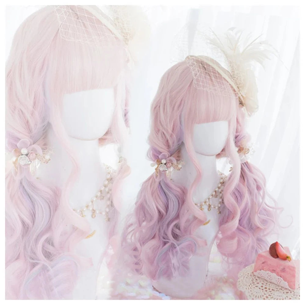 Long Wavy Peach Pink Synthetic Hair Wig for Cosplay and Daily Wear - 5