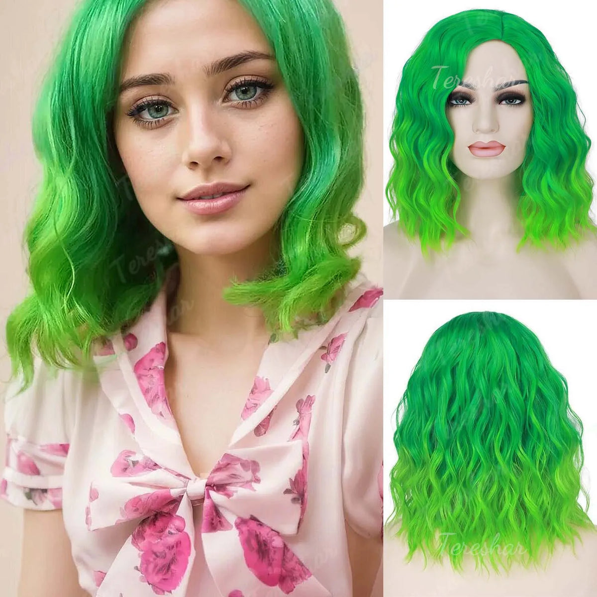 Vibrant Green Synthetic Hair Wig for Costume Parties and Holiday Events