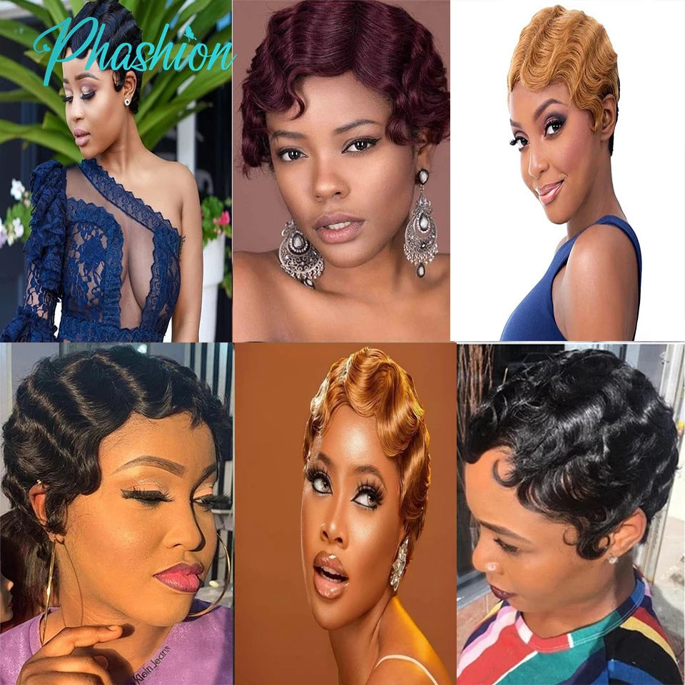 Short Finger Wave Pixie Cut Human Hair Wig - 3