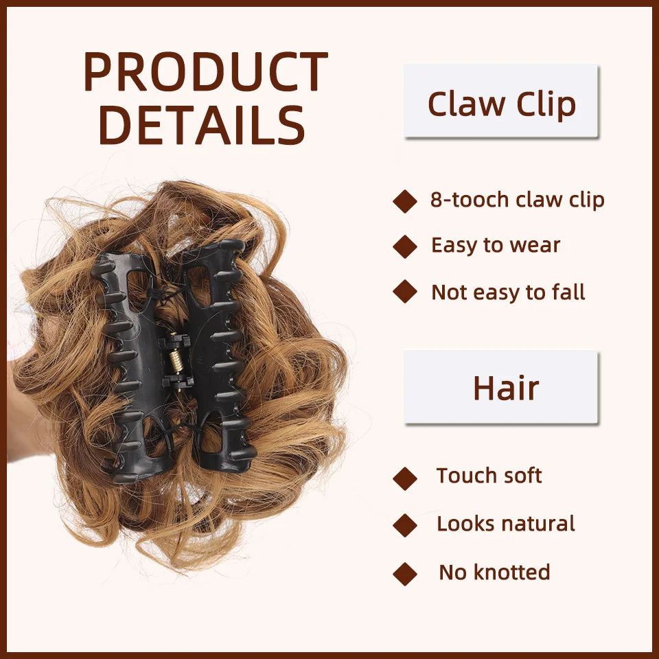 Messy Wavy Hair Bun Claw Clip Extension