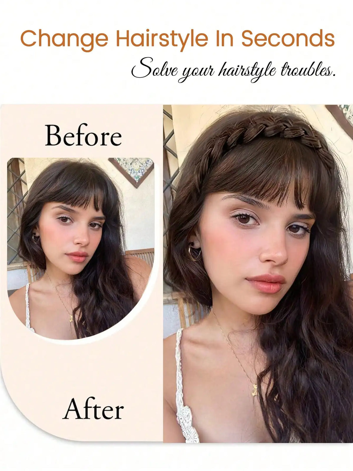 Braided Headband with Bangs for Instant Hair Style