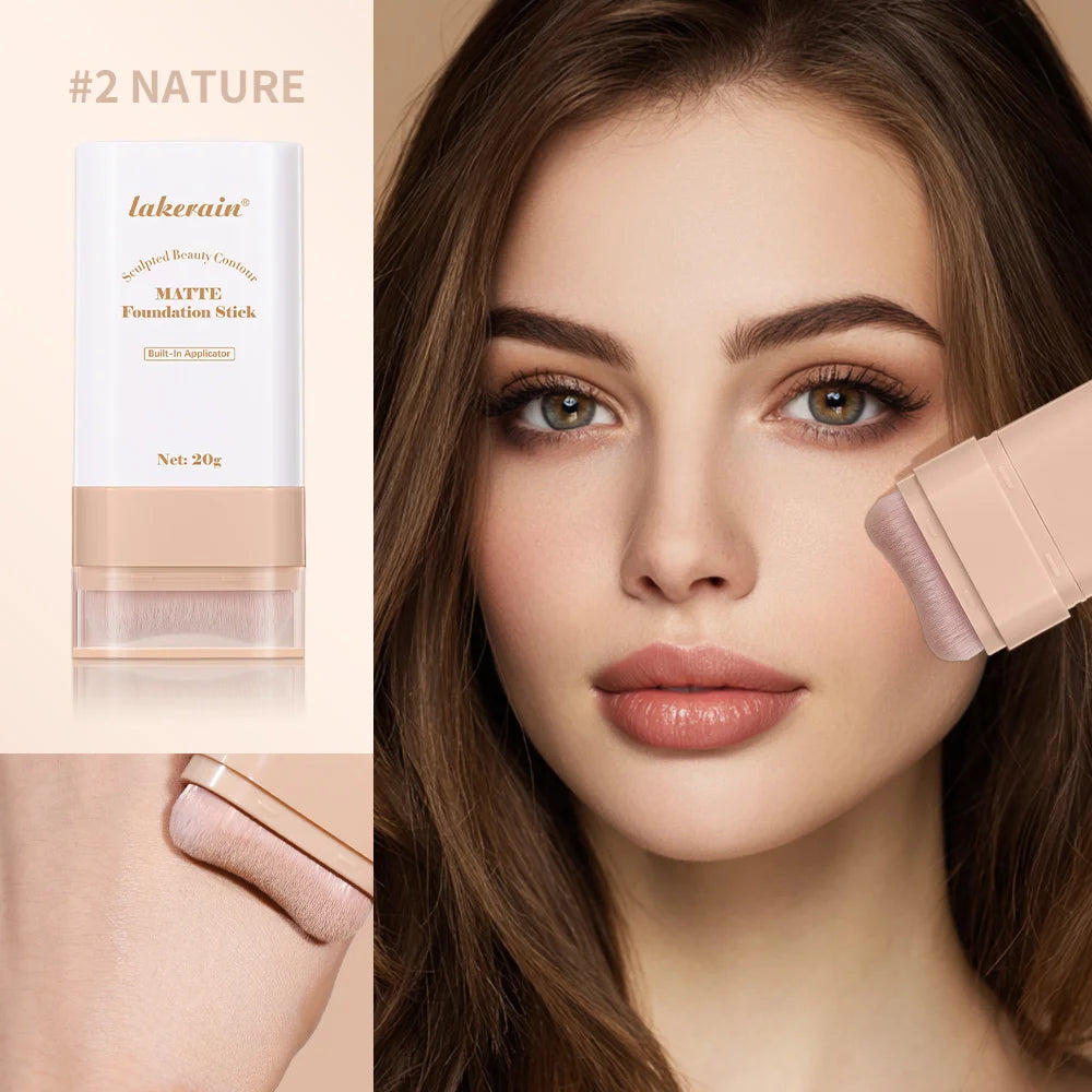 Matte Foundation Stick with Built-in Blending Brush for Flawless Coverage
