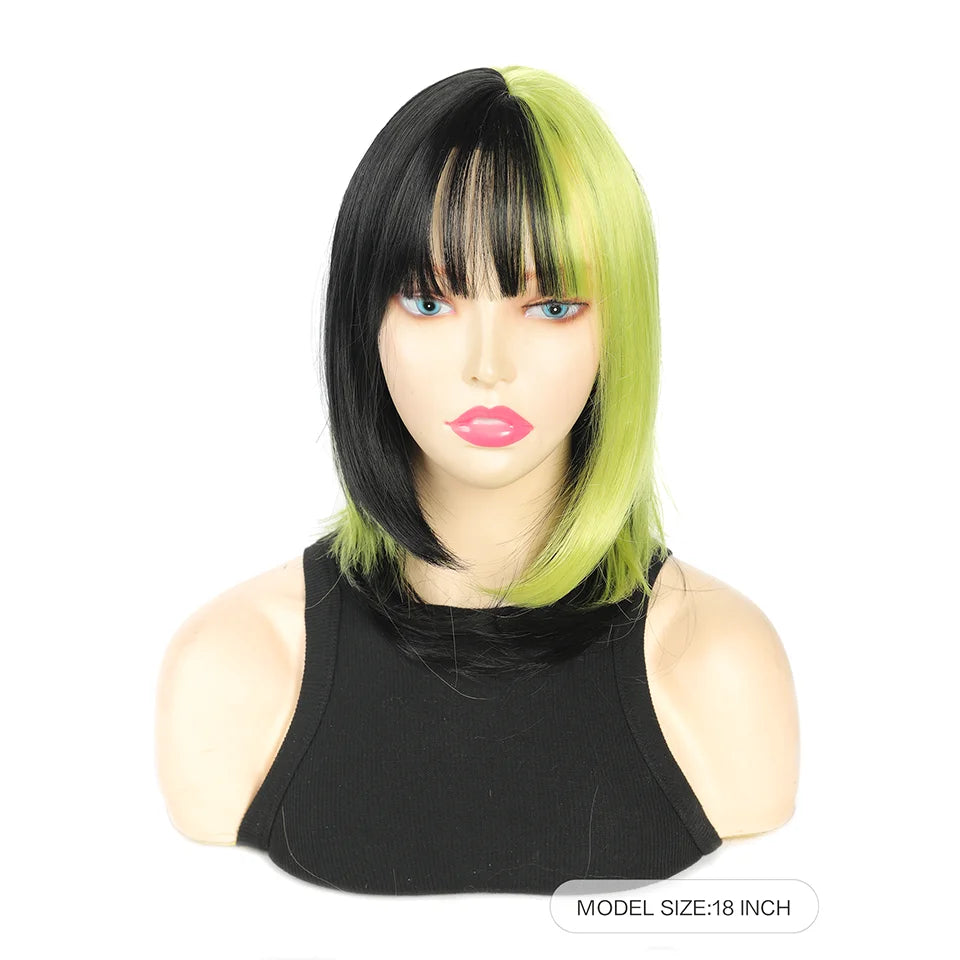 18 Inch Two-Tone Straight Wig with Bangs for Parties and Cosplay - 2