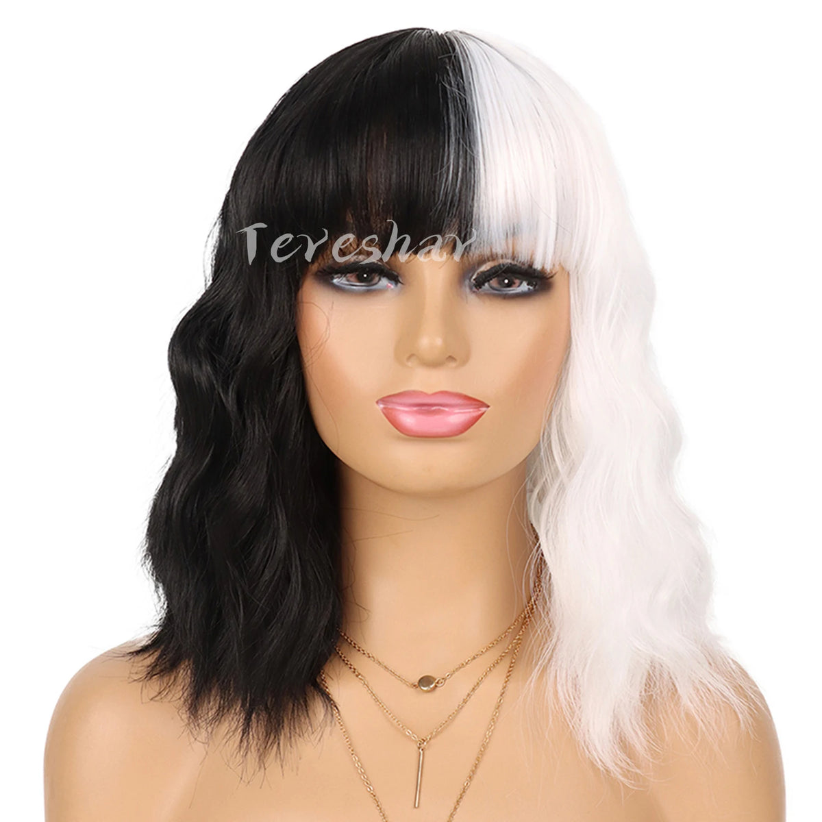 Short Straight Two-Tone Bob Wig with Bangs for Cosplay and Parties