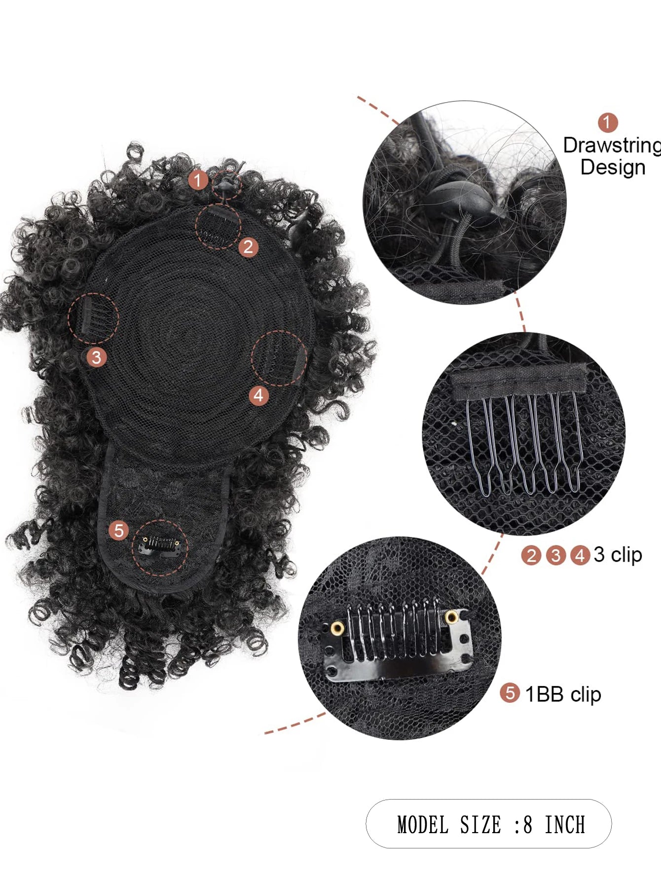 Curly Afro Puff Ponytail Extension with Bangs - 3