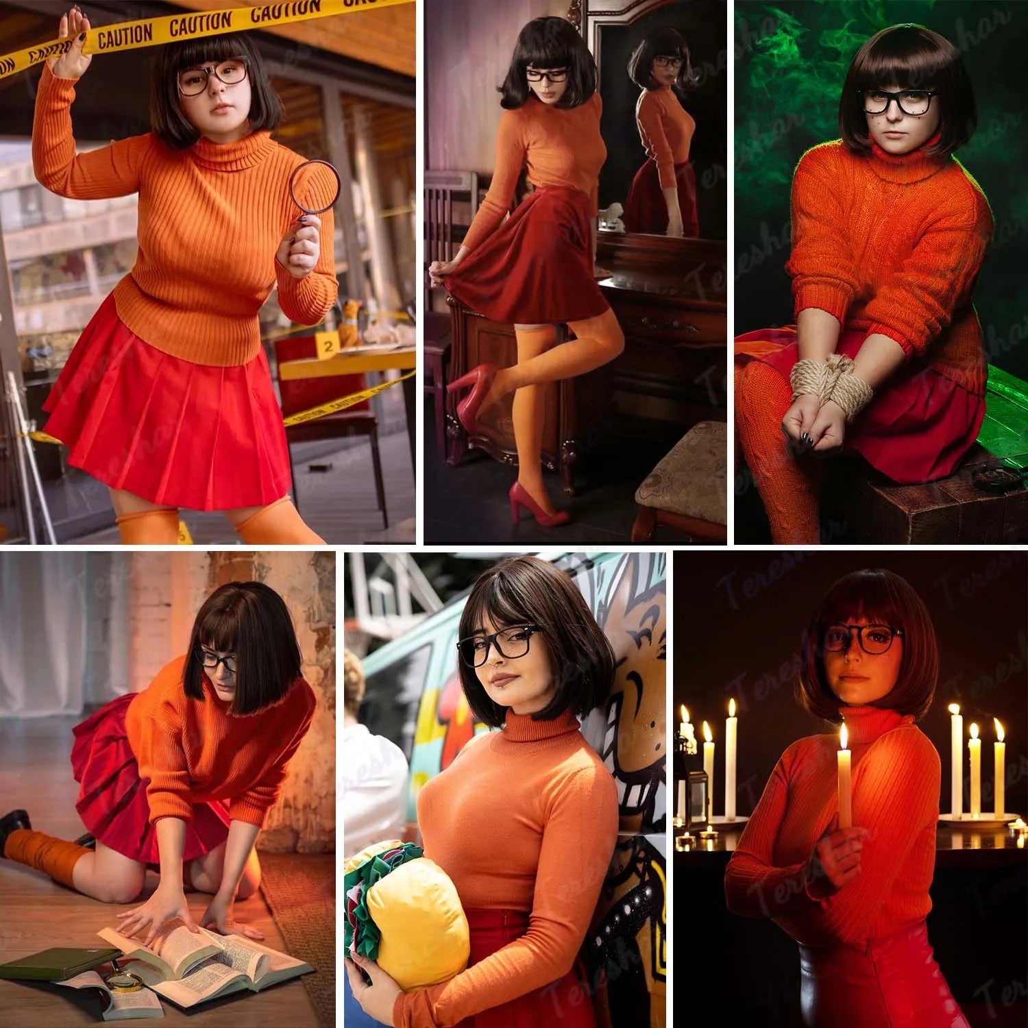 Short Brown Bob Wig with Glasses and Magnifying Glass for Cosplay Parties - 8