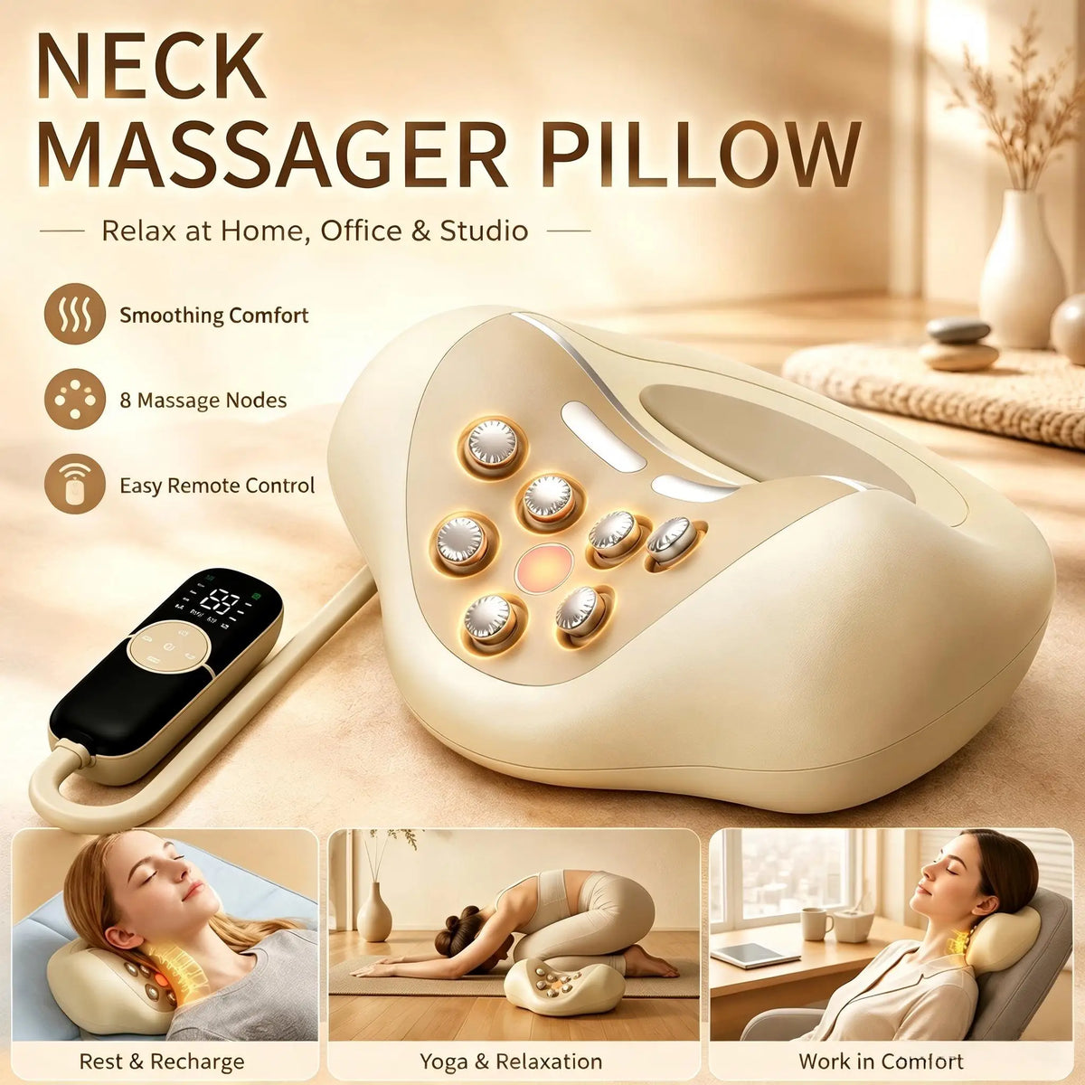 Cervical Neck Traction Massager Pillow with Deep Tissue Kneading Nodes