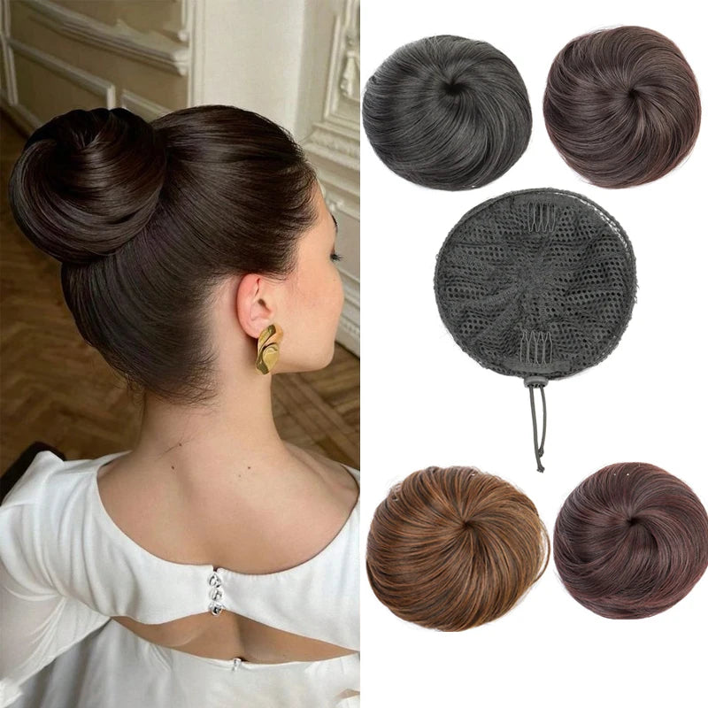 Flexible Synthetic Hair Bun Drawstring Chignon for Women Daily Styling - 1