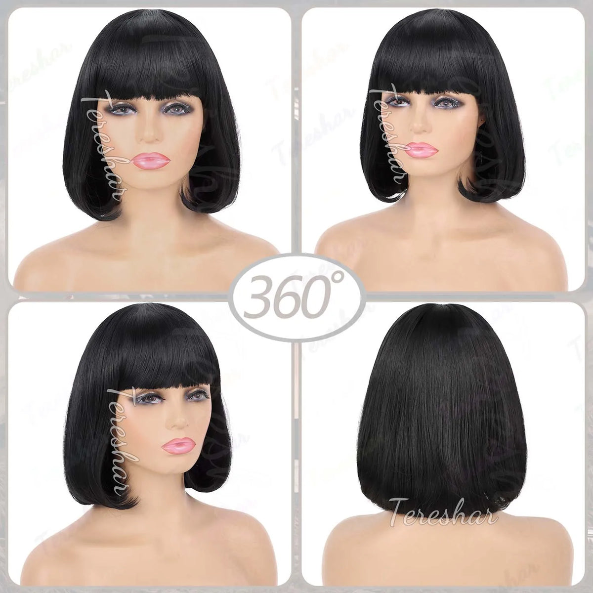 Short Straight Black Bob Wig with Bangs for Cosplay and Daily Wear