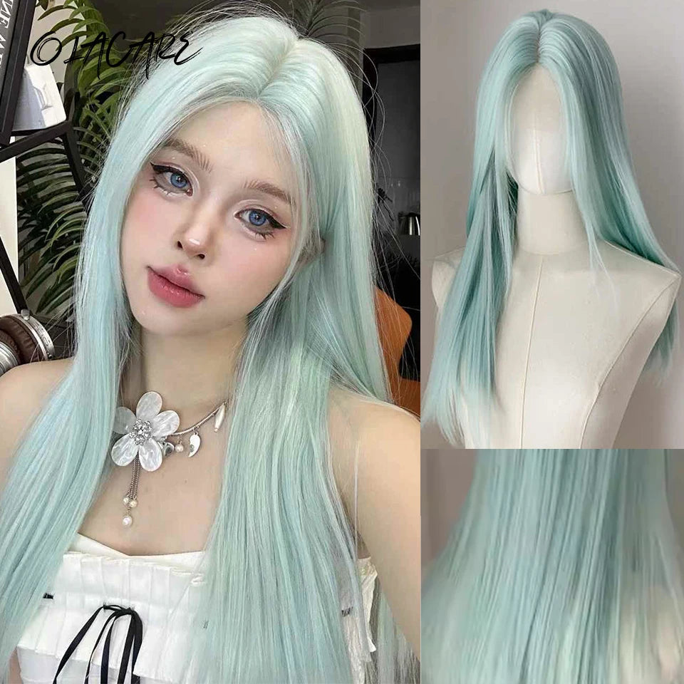 Long Wavy Ombre Blonde Pink Wig with Bangs