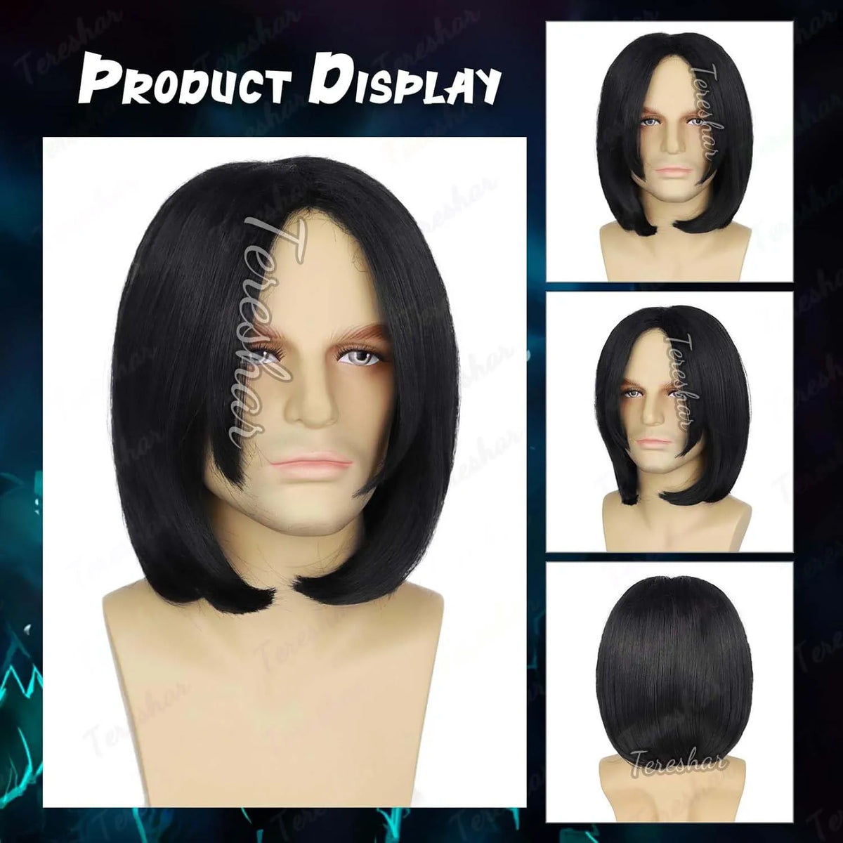 Long Black Synthetic Wizard Costume Wig for Halloween Cosplay Parties