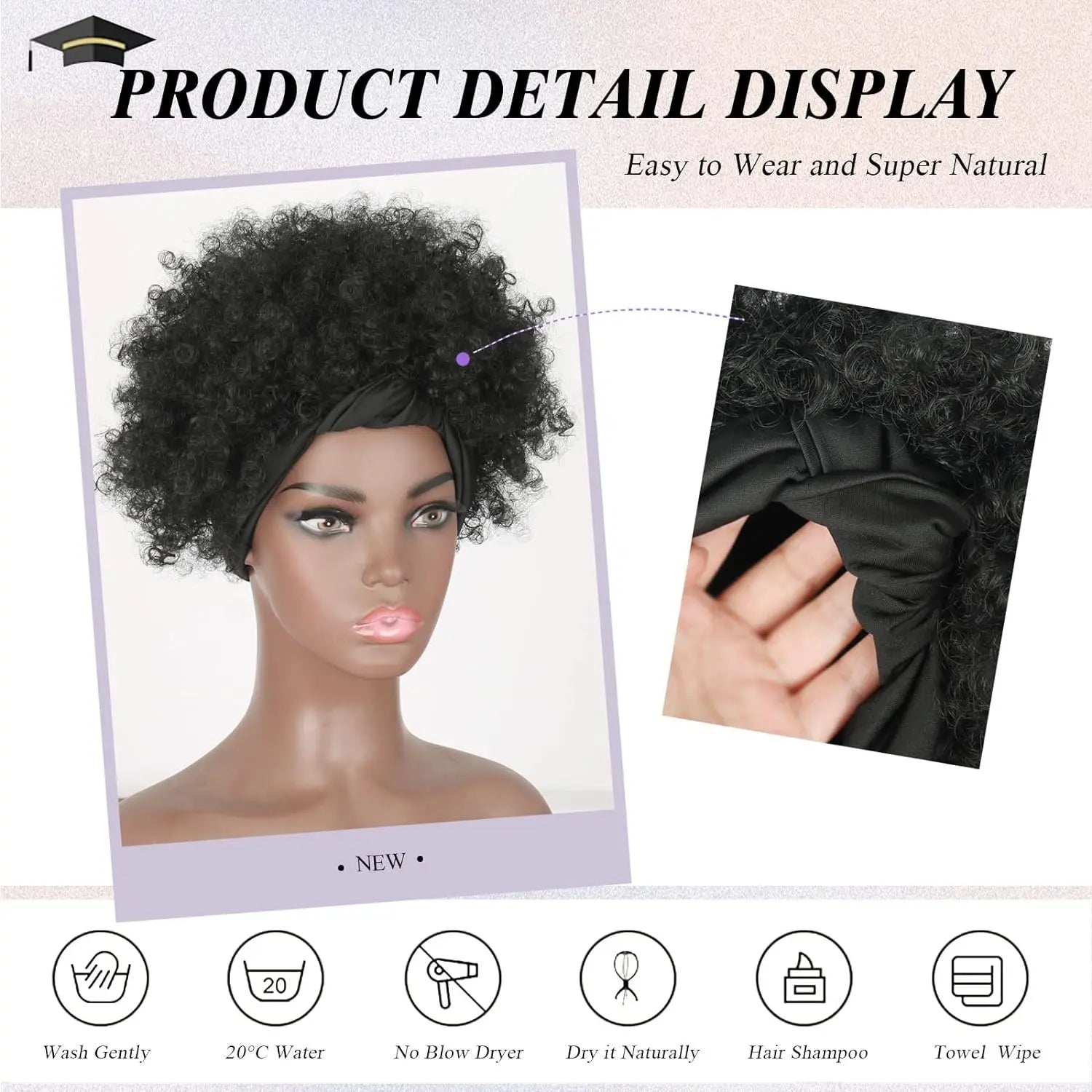 Short Kinky Curly Afro Headband Wig for Women - 2