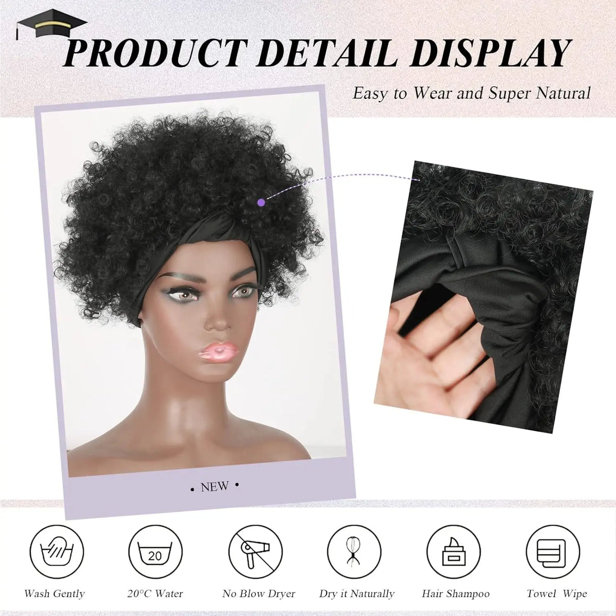 Short Kinky Curly Afro Headband Wig for Women