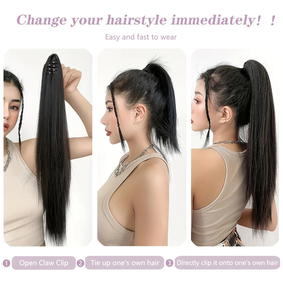 Long Straight Claw Clip Ponytail Extension for Instant Voluminous Hair