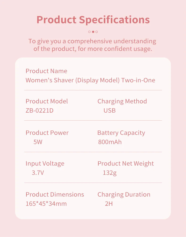 Electric Painless Hair Removal Shaver for Women's Body and Face