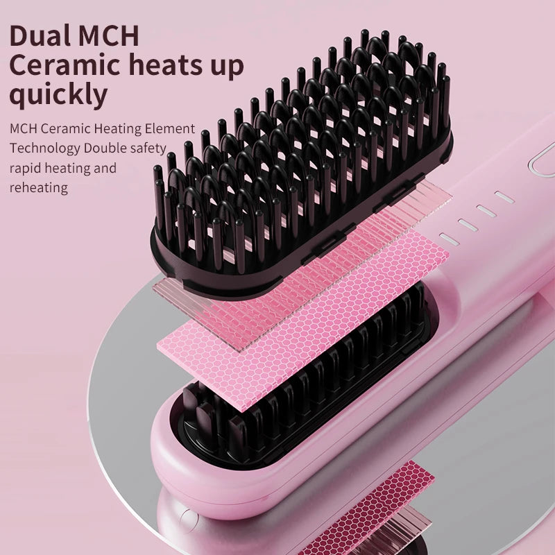 Fast Heating Cordless Hair Straightening Brush for Smooth Frizz-Free Hair - 5