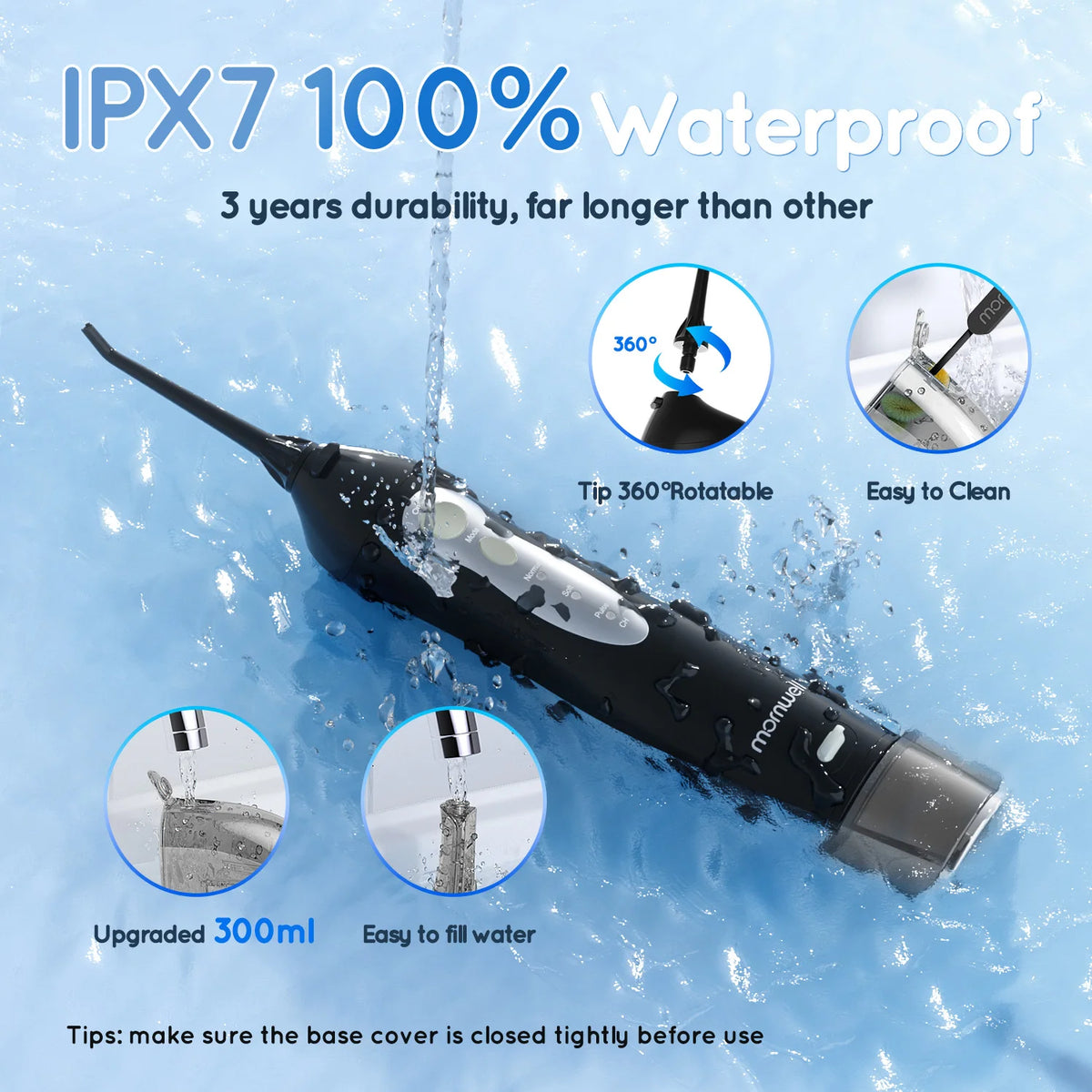 Cordless Water Flosser with 3 Modes and 6 Nozzles for Oral Hygiene