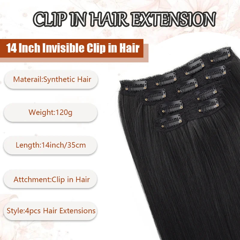 14" Straight Clip-In Hair Extensions for Voluminous Styles