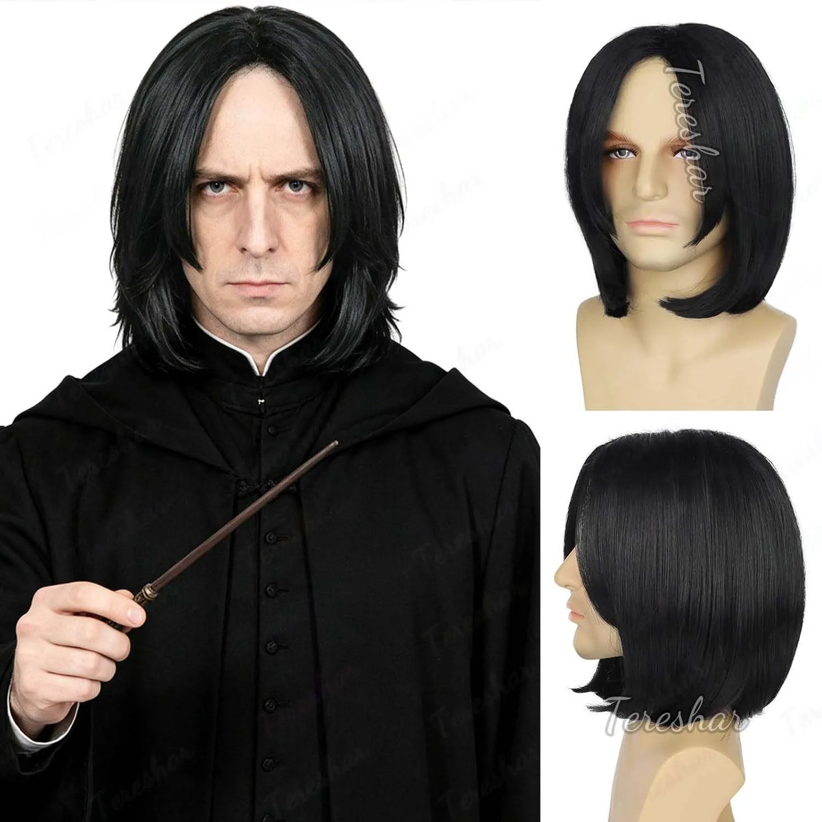 Long Black Synthetic Wizard Costume Wig for Halloween Cosplay Parties
