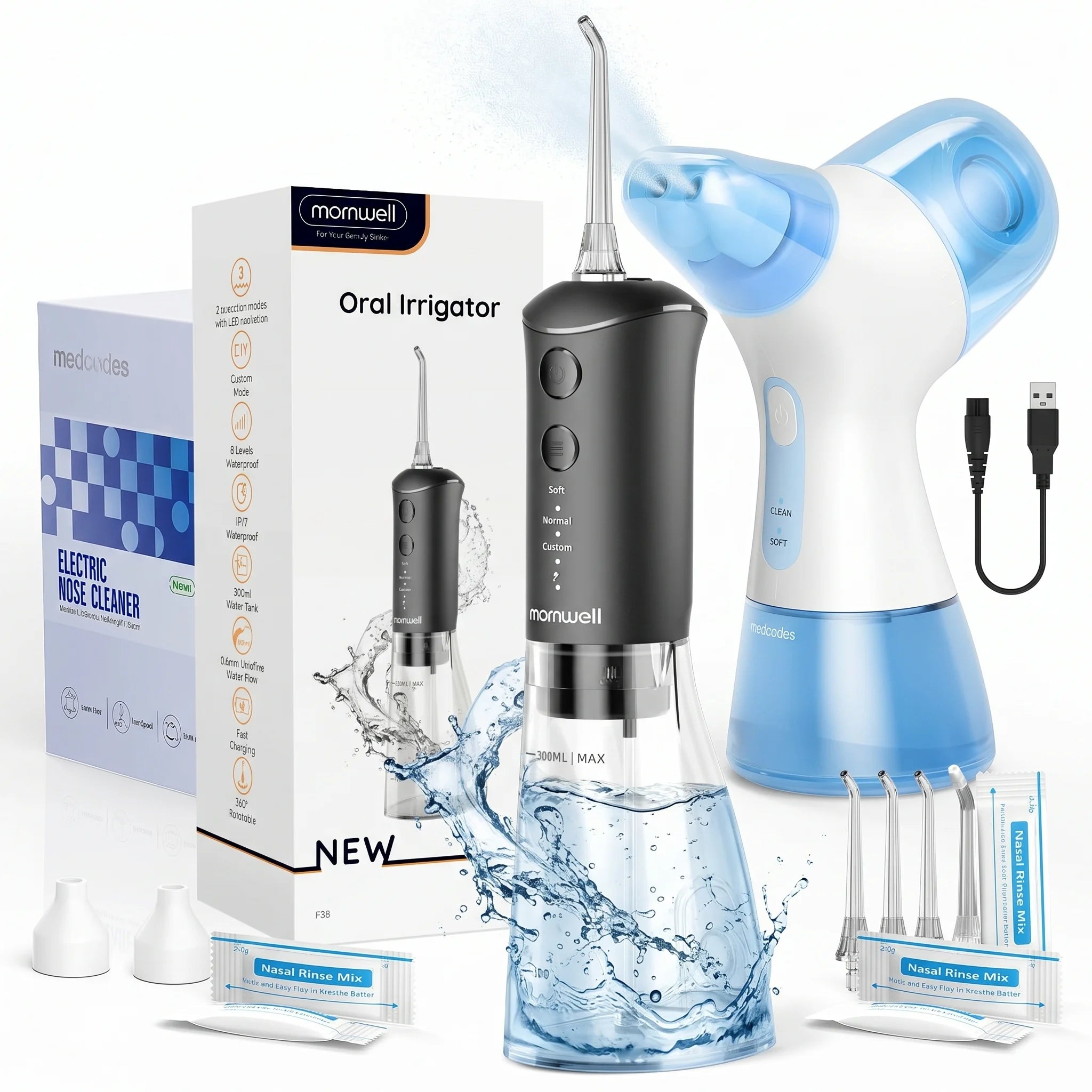 Portable Electric Nasal Rinse and Water Flosser Combo for Sinus Relief - 1