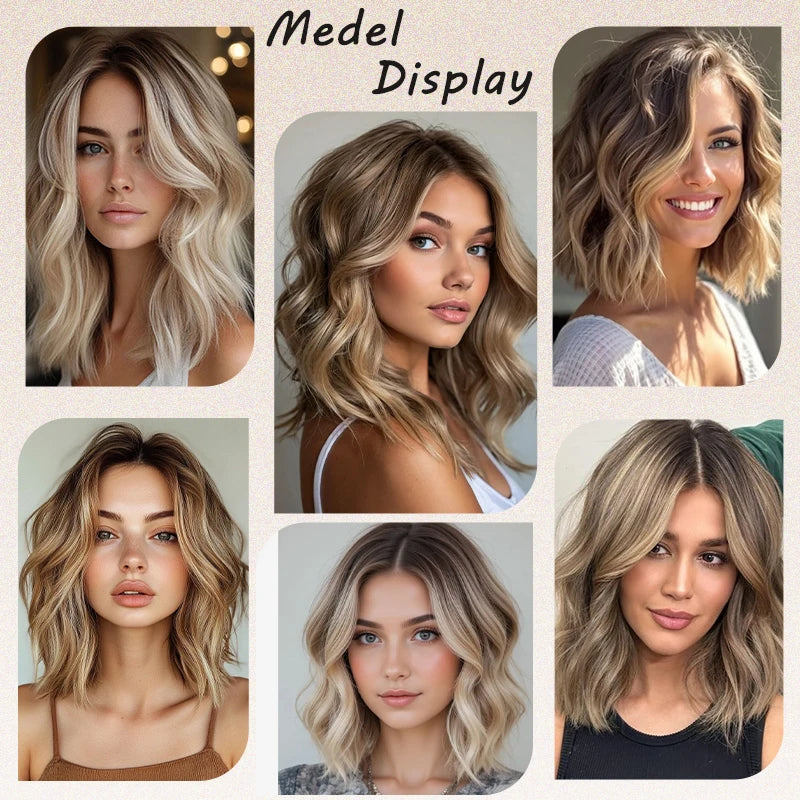 Shoulder Length Wavy Brown Wig with Dark Roots for Daily Wear