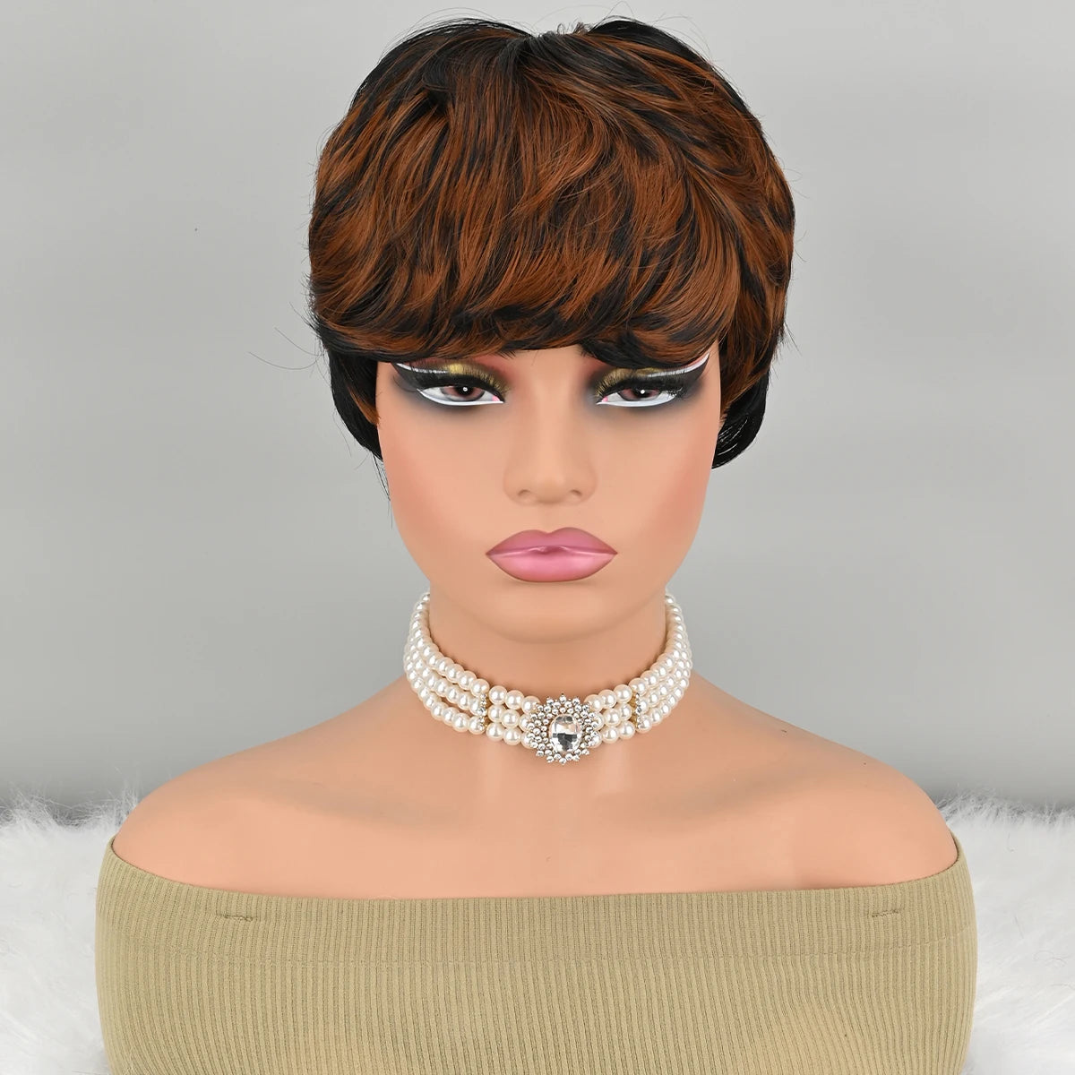Short Curly Pixie Cut Synthetic Wig with Bangs - 6