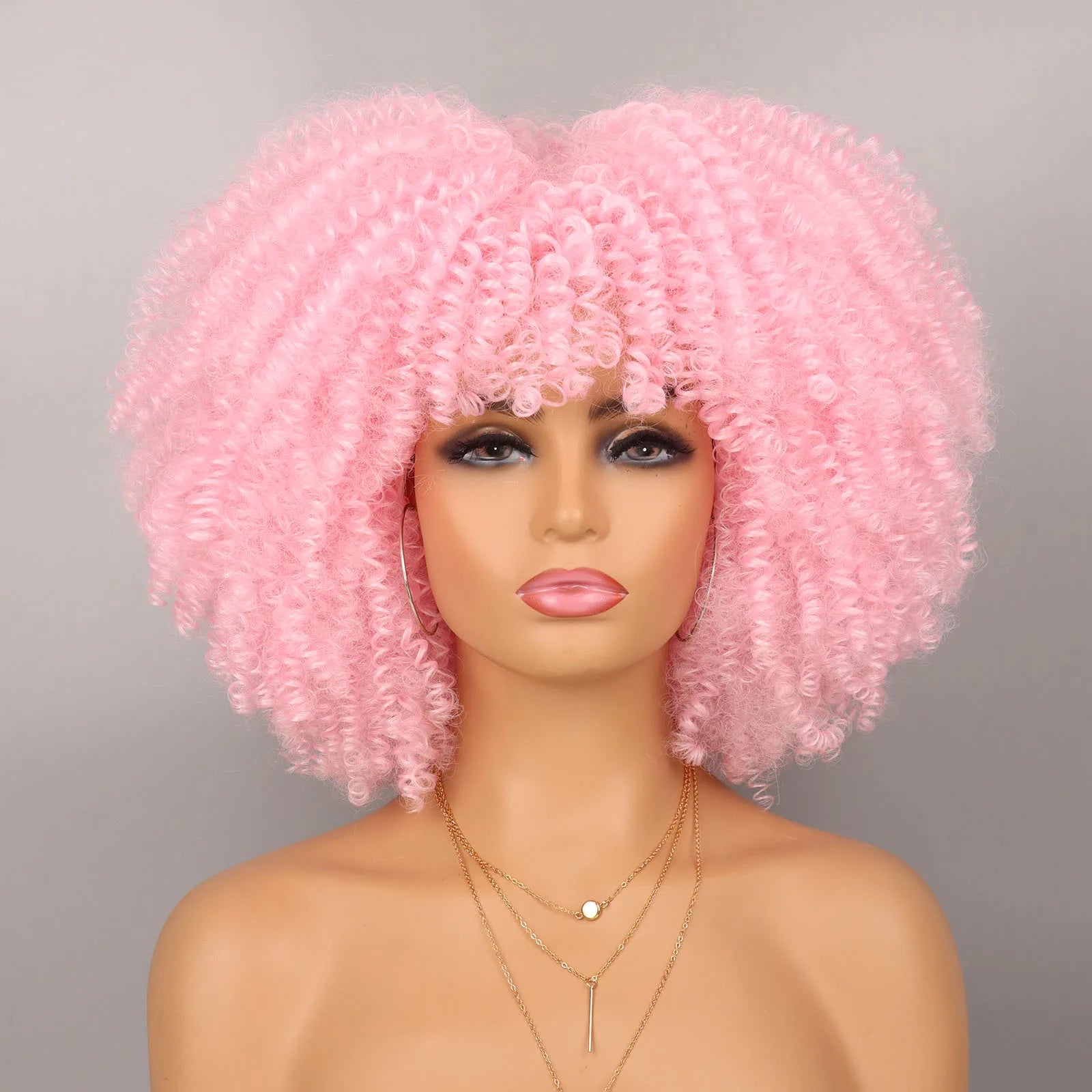 Short Kinky Curly Afro Wig with Bangs for Daily Wear - 22