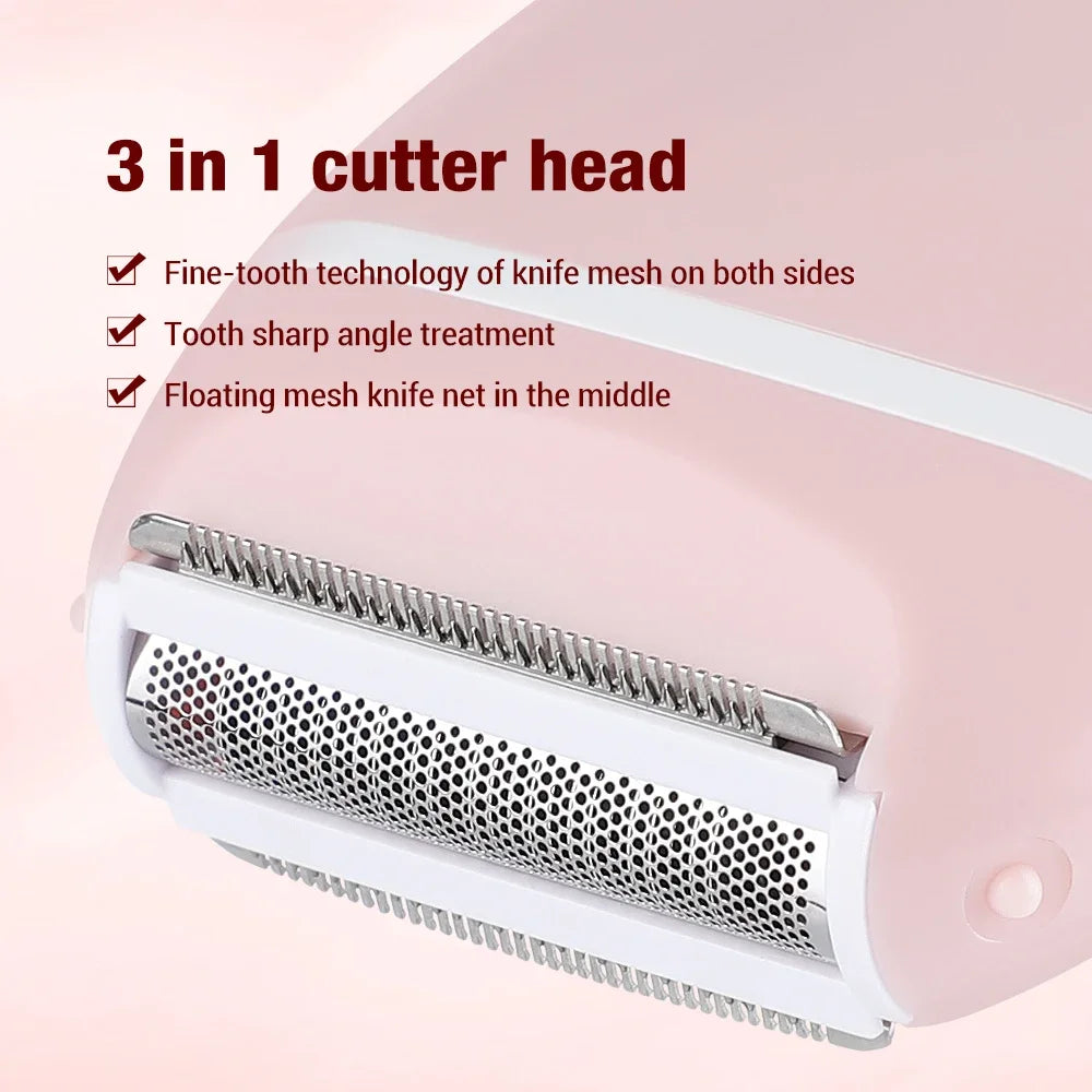 Compact 3-in-1 Electric Lady Shaver for Painless Full Body Hair Removal - 3