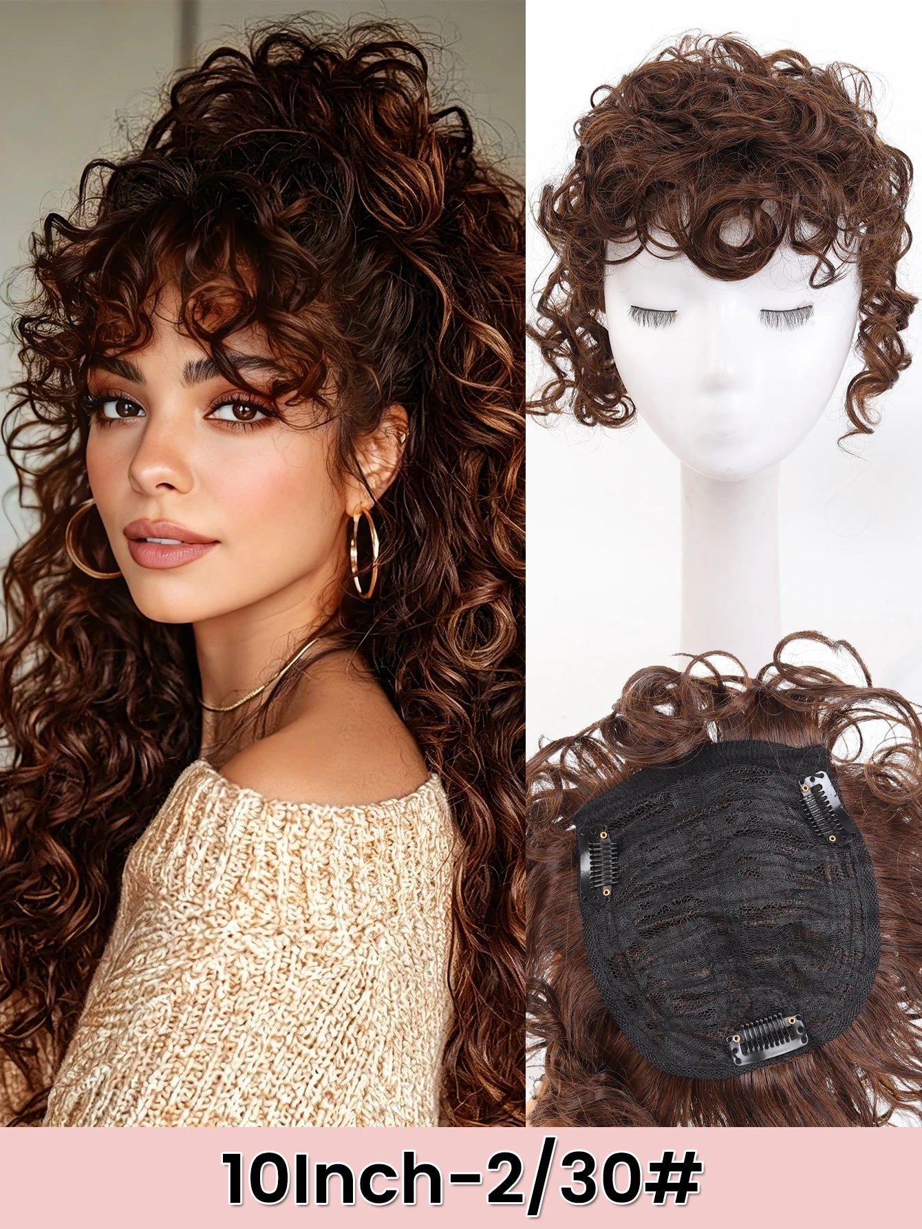 Short Curly Clip-In Hair Topper for Thinning Hair - 22