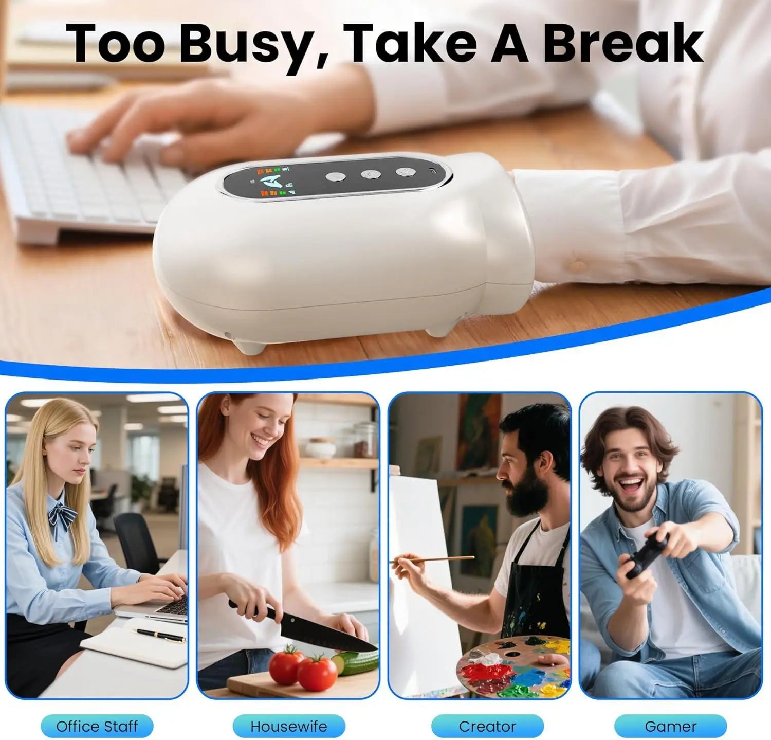 Electric Hand and Wrist Compression Massager with Heat and UV Cleaning - 6